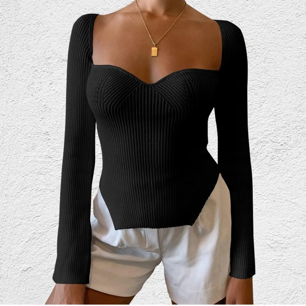 Black Ribbed Long Sleeve Top - Picture 4 of 4